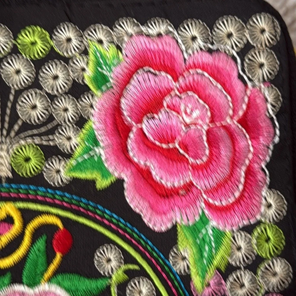 Pink floral embroidered wristlet boho chic fiesta festival resortwear Barbie